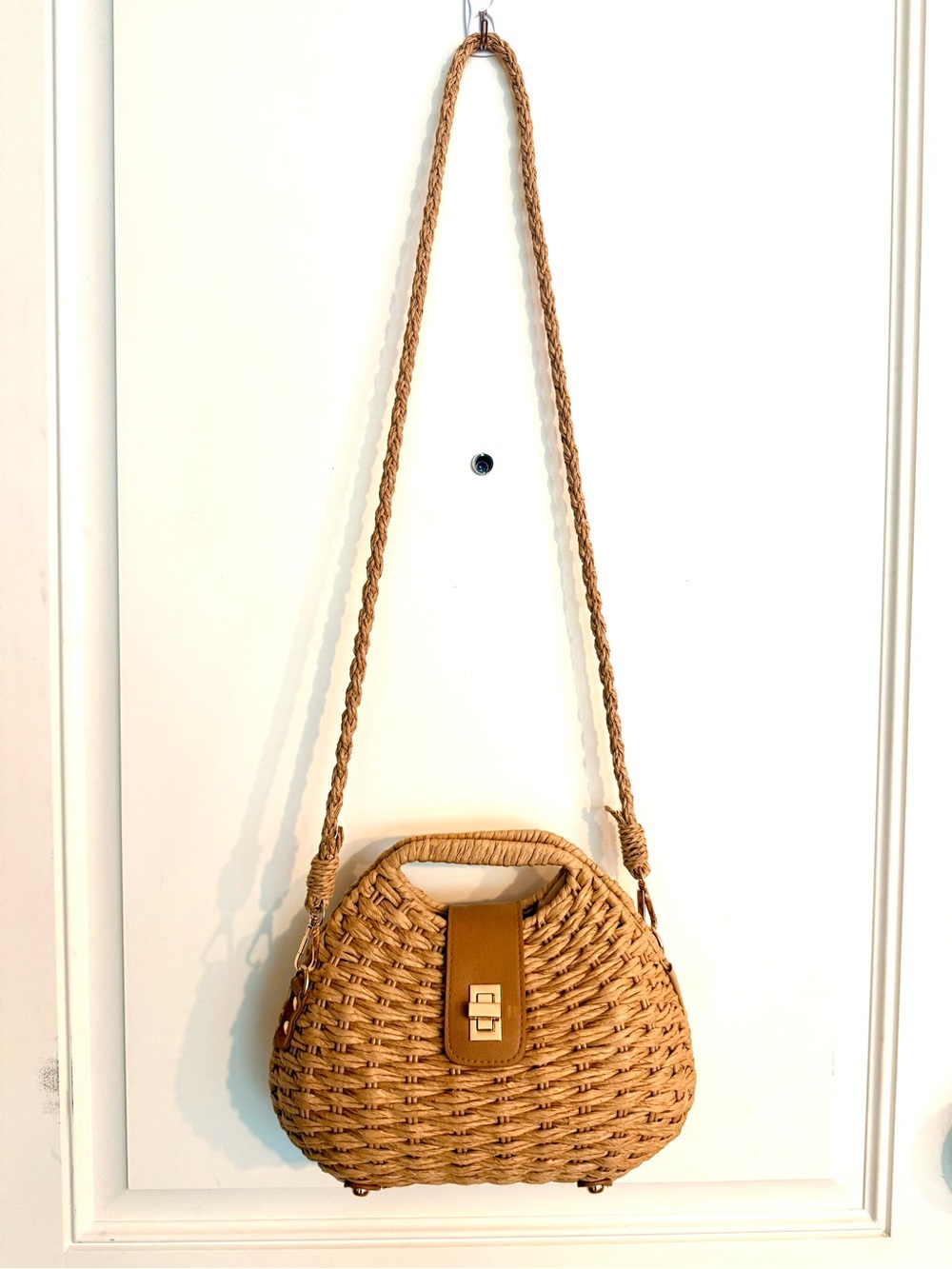 Woven Straw Crossbody Bag Neutral Beach Vacation Summer Purse - New - Picture 6 of 12